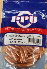 .224/75grs PPU HPBT Match 100 Stk. Geschosse B-495 #SSZ Berka
