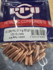 .22/.224/62grs. FMJ-BT PPU Geschosse 100 stk #B-419#