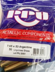 7,65 Argentino PPU Boxer-Hülsen 50 stk C-129# SSZ Berka