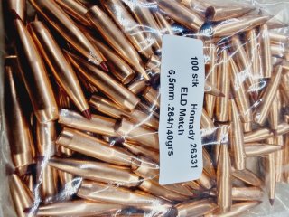 6,5/.264-140grs ELD-Match Hornady Geschosse lose 100 Stk. aus Bulk No. 26331B # SSZ Berka