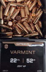 .22/.224/52grs Speer Varmint HP Geschosse 500 Stk. No. 1035 # SSZ Berka