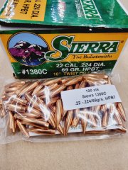 .22/.224/69 grs #1380# Sierra MK HPBT Geschosse 100 stk # SSZ Berka