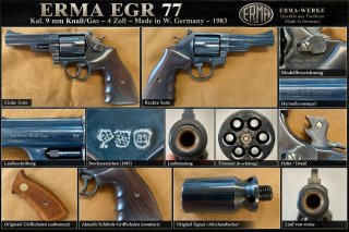 ERMA EGR 77 – 4 Zoll – Kal. 9 mm Knall/Gas PTB 233 Bj./1983 – Echtholzgriff + Original Griffschalen