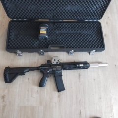 Umarex HK416 RAM T4e + Anbauten Tactical Sight Lampe Schalldämpfer Navy Seals