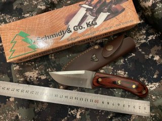 Cudeman Jagdmesser Spanien 440er Stahl Stamina-Holzgriff Lederscheide – unbenutzt, OVP