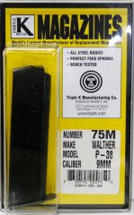 1 x TRIPLE-K Ersatzmagazin für WALTHER P38 9mm Luger 8RDS 8-Schuss 9x19 P-38 | Stahlmagazin Pistole