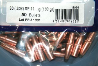 50 Stück PPU | PrviPartizan Geschosse #B-066 | CAL 30/.308 180grs/11,7g SP - Teilmantel JAGDGESCHOSS