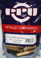 50 St NEUE PPU/PrviPartizan Langwaffenhülsen 8x56 RS Mannlicher (Boxerzündung)/Unprimed Brass #C384