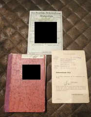 Reich DAF Mitgliedsbuch mit Beitragsmarken 1938-41 + Urlaubsschein 1942 + Karte - Saarpfalz