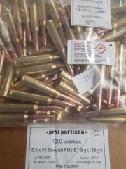 6,5x55/139grs. PPU A-083Bulk Swedish FMJBT 100 Stk. A-083B