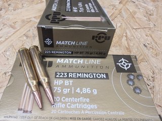 .223Rem/75grs. HPBT PPU A-495 Match! 100 stk. #