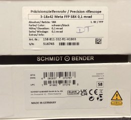 Schmidt & Bender 3-18x42 Meta FFP SBX 0,1 MRAD, CCW, DT23 LT/ ST ZC LT für 2799,-- nur 1x mit DT mög