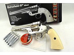 Vollmetall! Schofield 6" Kipplauf-Revolver "Silver" * CO² * Diabolos * mit Starterpaket