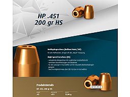 500St. H&N Geschosse .451 HP HS 200grs - .45 | Haendler&Nattermann High Speed BLEIGESCHOSSE 45 ACP