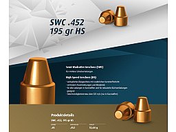500St. H&N Geschosse .452 SWC HS 195grs - 12,64g | Haendler&Nattermann BLEIGESCHOSSE Semi-Wadcutter!
