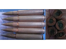 Wehrmacht 5xMauser K 98k Munition mit Geschoß mit Aluminiumkern-Hülse mit grüner Markierung