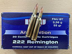 Patronen PPU .222 Remington FMJ BT 3,56 g - 55 gr