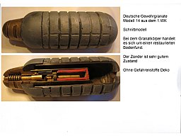 Deutsche Gewehrgranate Mod.14,,WK1,,, Schnittmodell,,, Deko