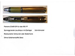 Patrone 20x80 ER MG FF,, Spr.Gr. L`Spur,,, Schnittmodell,,, Deko