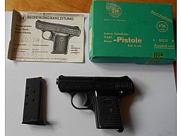 alte Schreckschuss Pistole SM Rhöner Modell 110 Cal. 8mm Platz/Gas OVP Anleitung Sammlerstück