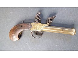 Alte kleine Interessante Steinschloss Pistole Schlosskasten Lauf aus Bronze (Messing)?