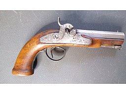 Alte kleine Perkussion Pistole Achtkantiger Lauf oben mit Initialen O.H.