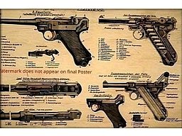 Luger P08 Technik-Poster – 42 cm × 30 cm – Vintage Schemadarstellung
