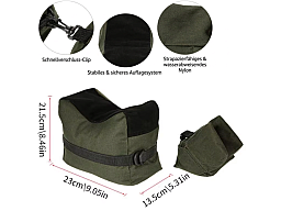 Schießsack SET Gewehr Auflagekissen Einschieß-Sack Vorne & Hinten mit Schnellverschluss-Clip