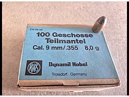 9mm Geschoss Teilmantel 8g Dynamit Nobel