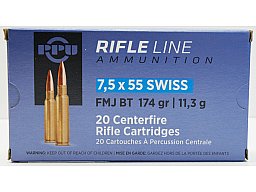 20 Schuss / 20 Patronen PPU 7,5x55 SWISS 7.5 x 55 174gr 11,3g Vollmantel FMJ BT Munition Prvi Partiz