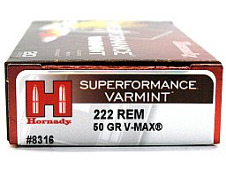 20 Schuss / Patronen HORNADY .222 REM #8316 SUPERFORMANCE 50gr 3,2g V-MAX Varmint Teilmantel JAGD