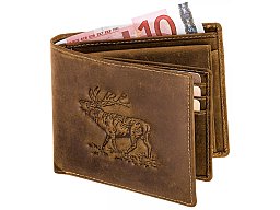 Geldbörse mit HIRSCH Rotwild Prägung | aus Antikleder | 11,5 x 9,5cm 2xGeldfach 7xKreditkarte ...