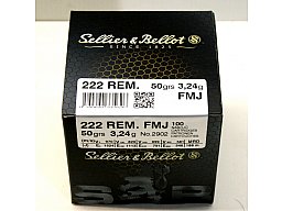 100 Schuss S&B Sellier & Bellot .222 REM. Vollmantel 3,24g 50gr FMJ Patronen Sport Jagdl Übungsschie