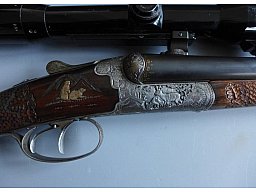 Museumsstück Niederwildwaffe Büchsflinte 9,3x72R/16er Goldfaden Davidstern Reliefgravuren