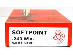 20 Schuss GECO SP Softpoint Büchsenpatronen .243 Win 105gr 6,8g Teilmantel Jagd Munition Blei 243Win