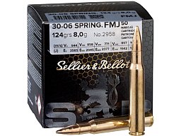 50 Schuss S&B Sellier & Bellot .30-06 SPRING Vollmantel 8g 124gr FMJ Schießkino Patronen Sport SuB