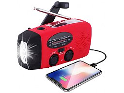 Kurbelradio FM/AM mit Powerbank und Solaraufladung - Notfallradio + Lampe + USB-Kabel