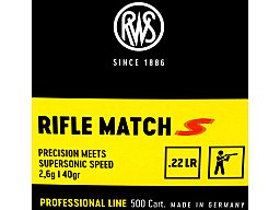 50 Stück / Schuss RWS .22 l.r. lfb KK Munition RIFLE MATCH S 40grs 2,6g LRN Blei Rundkopf 345 m/s