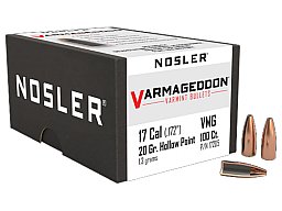 100 Stück NOSLER VARMAGEDDON Geschosse Cal 17 .172 .17 Hornet Remington 20gr HP Hohls #17205 Varmint