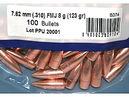 100 Stück PPU | PrviPartizan Geschosse #B-074 | Cal. 7,62mm / Dia .310 - 123grs / 8g FMJ Vollmantel
