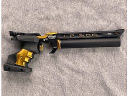 PRESSLUFTPISTOLE WALTHER LP500-M "SONDERDESIGN GOLD" - "MEISTERMANUFAKTUR" - "MECHANISCHER ABZUG"