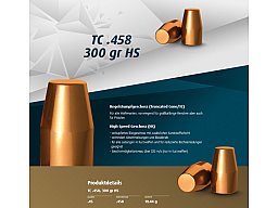 250St. H&N Geschosse .458 .45-70 Gov TC HS 300grs 19,44g Haendler&Natermann BLEIGESCHOSS verkupfert