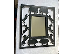 Alter Wandspiegel Unikat Jagdspiegel Metall-Tiersilhouetten 37x32 cm