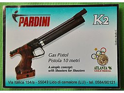 Werbeaufkleber von Pardini für Luftpistole bei Olympia 2000 in Sydney