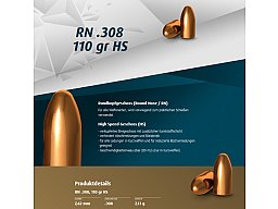 500St. H&N Geschosse .308 7,62mm 110gr 7,1g Haendler & Natermann BLEIGESCHOSSE Langwaffe 30-06 30Car