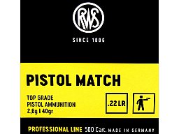 50 Stück / Schuss RWS .22 l.r. lfb KK Munition PISTOL MATCH 40grs 2,6g LRN Blei Rundkopf 275m/s
