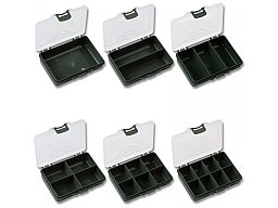 Red Carp® Kleinteilebox / Patronenbox - 10,5 x 7 x 2,5cm - 2 Fächer - Oliv / Transparent