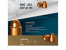 250 St. H&N Geschosse .452 .45 ACP SWC HS 200grs | Haendler&Natermann BLEIGESCHOSSE 45er 45 ACP Auto