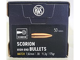 50 Stück NEUE RWS Geschosse SCORION Match Geschosse HP .30 / .308 - 175grs 11,3g Hohlspitz