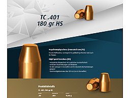 250 St. H&N Geschosse .401 .40 S&W TC HS 180grs Kegelstumpf Truncated Haendler&Natermann High Speed